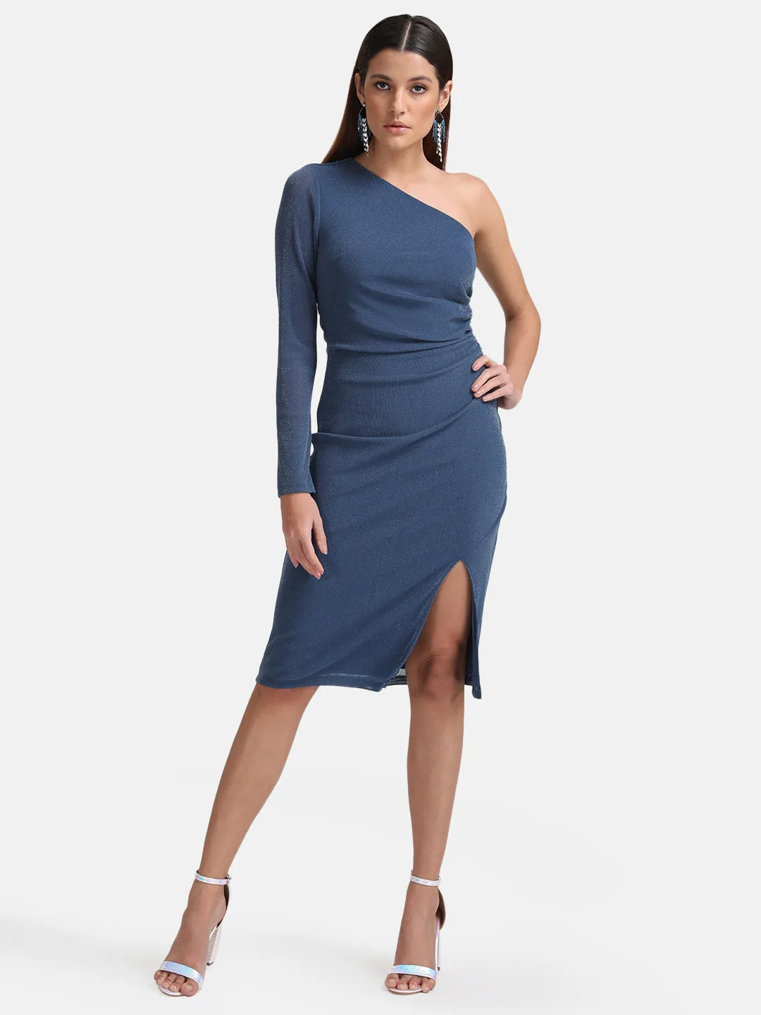 One Shoulder Midi Dress With Ruching