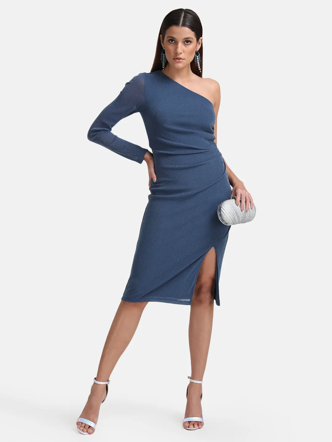 One Shoulder Midi Dress With Ruching