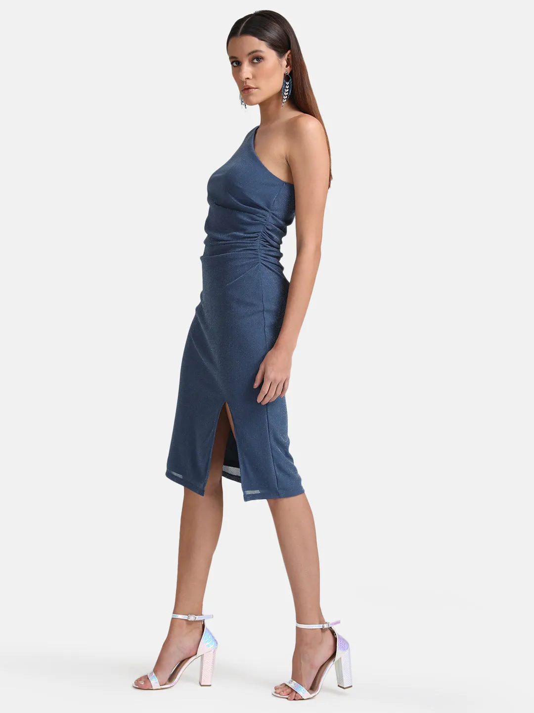 One Shoulder Midi Dress With Ruching