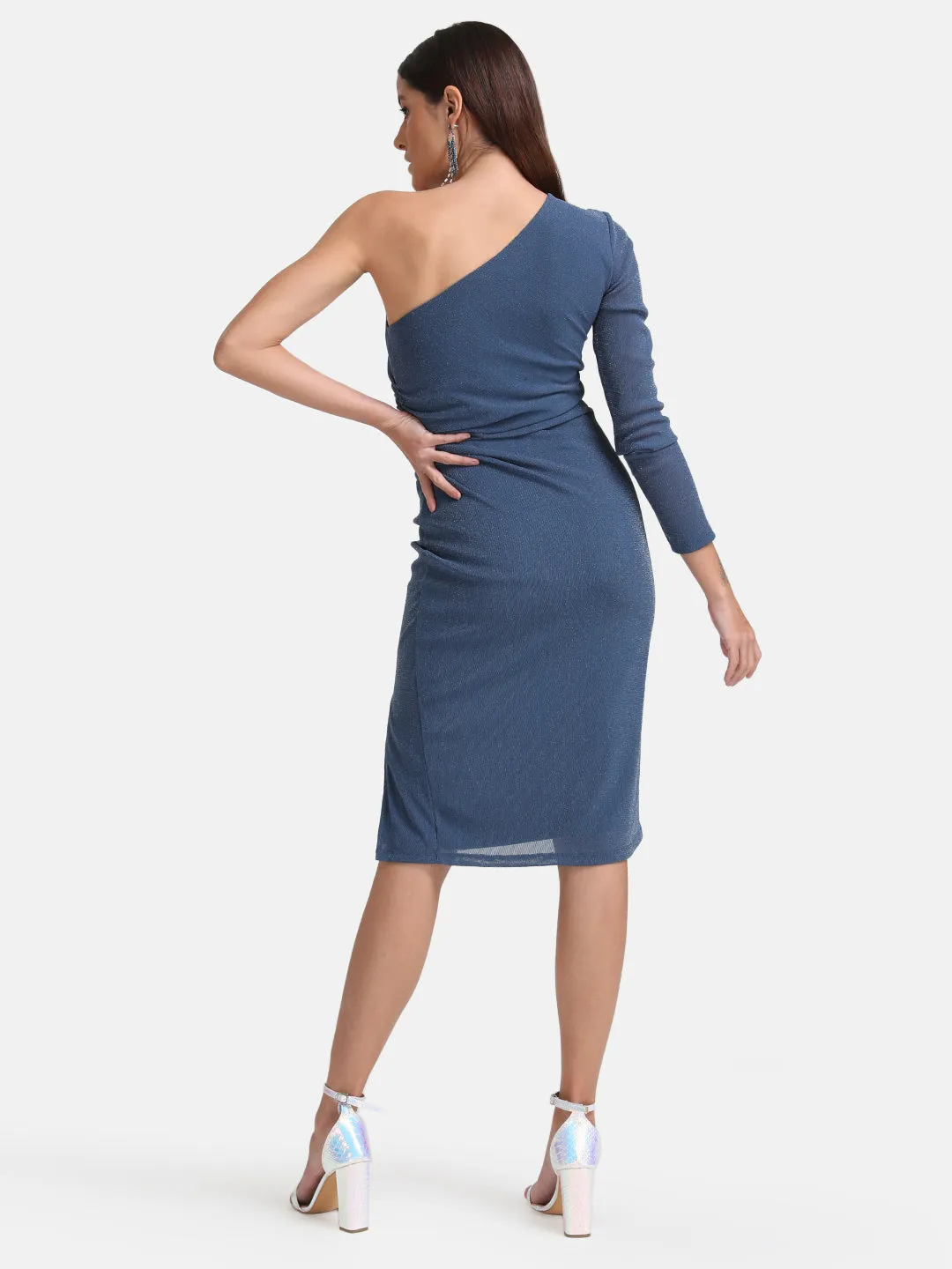 One Shoulder Midi Dress With Ruching