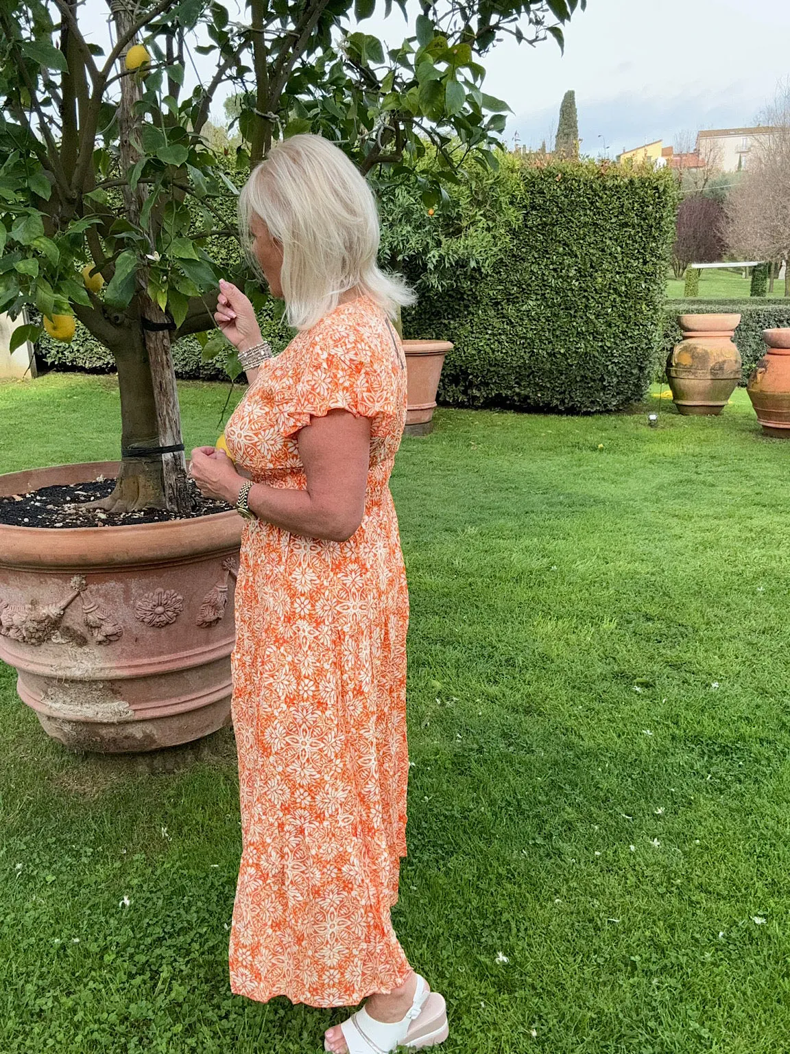 Orange Flower Pattern Danielle Dress