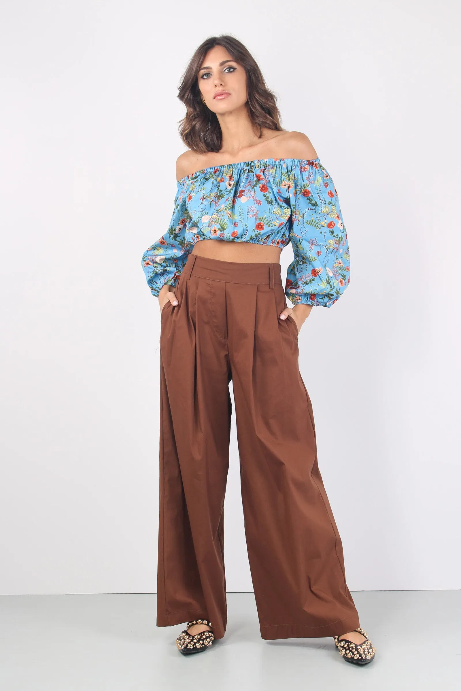 Pantalone Cotone Ampio Tabacco