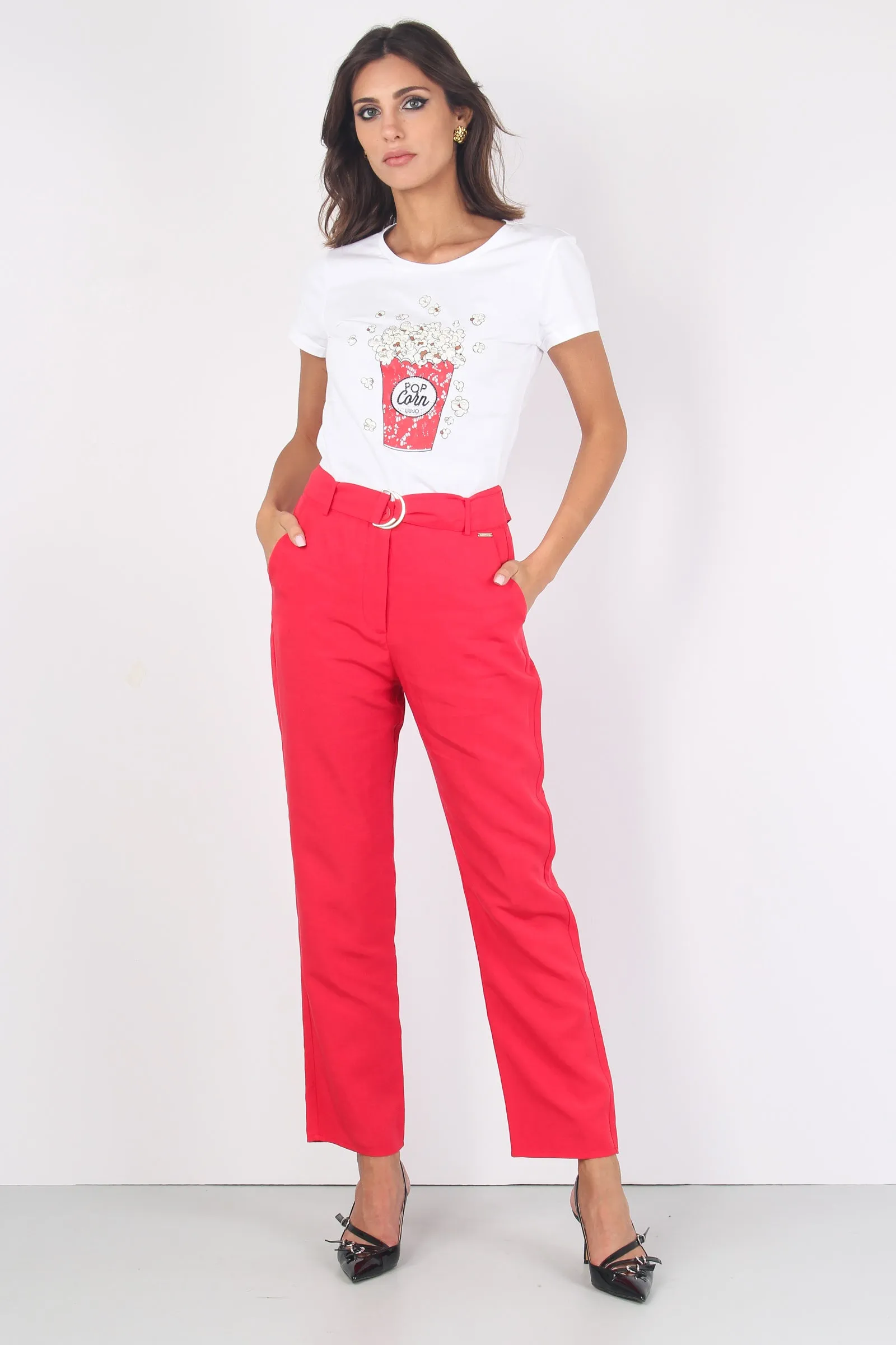 Pantalone Palazzo Cintura Cherry Red