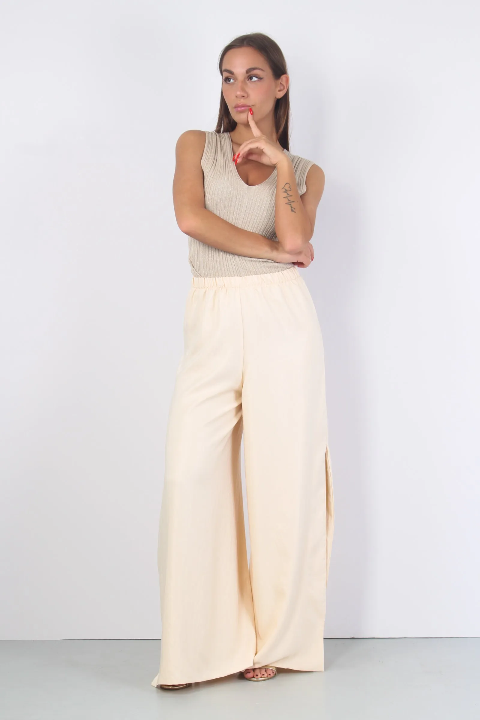 Pantalone Palazzo Spacchi Late Panna