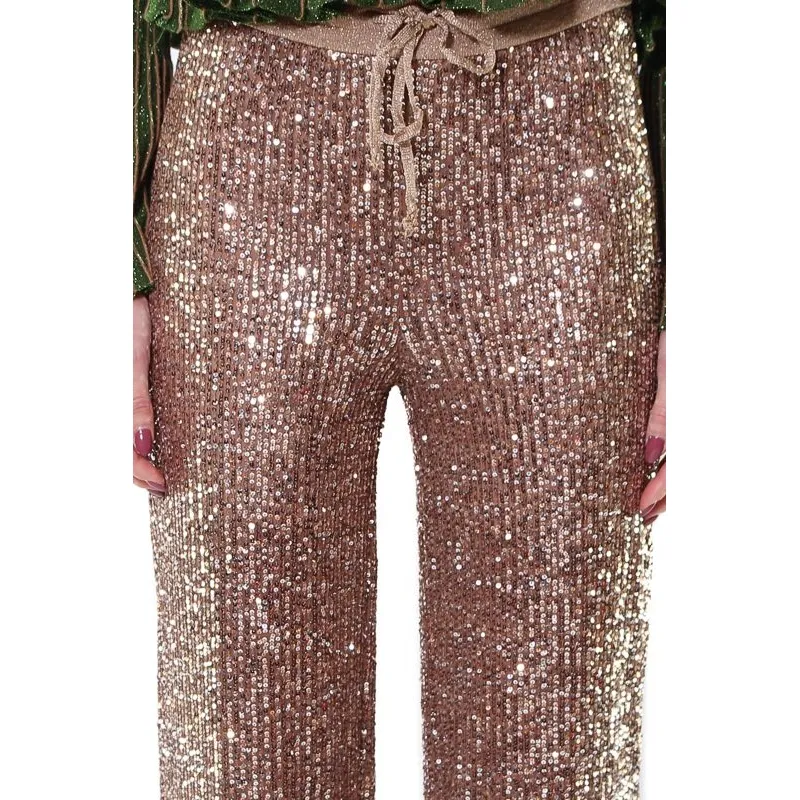 PANTALONI A PALAZZO FULL PAILLETTES, ROSA