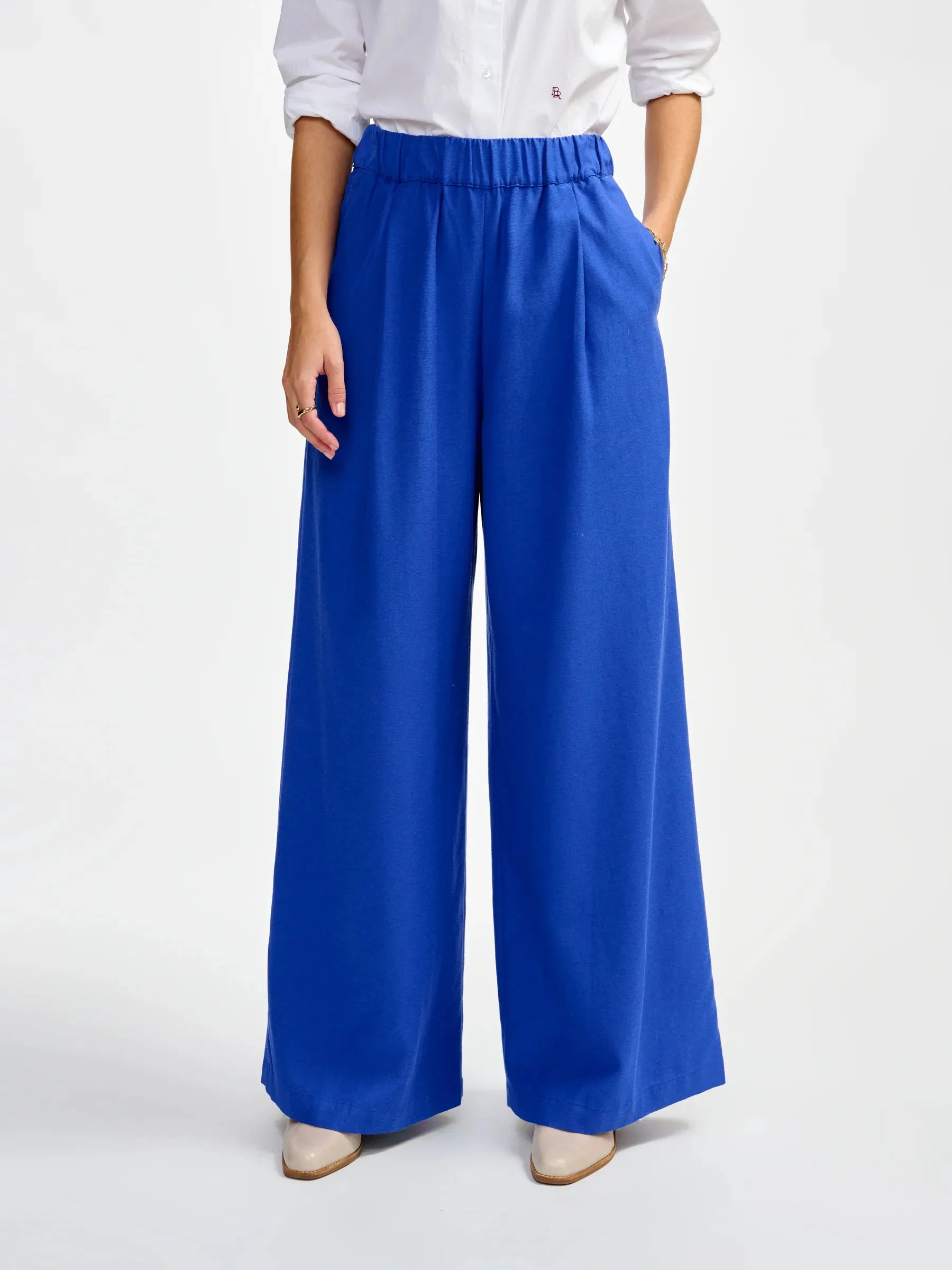 PANTALONI PALAZZO CON PINCES BLU AVUO