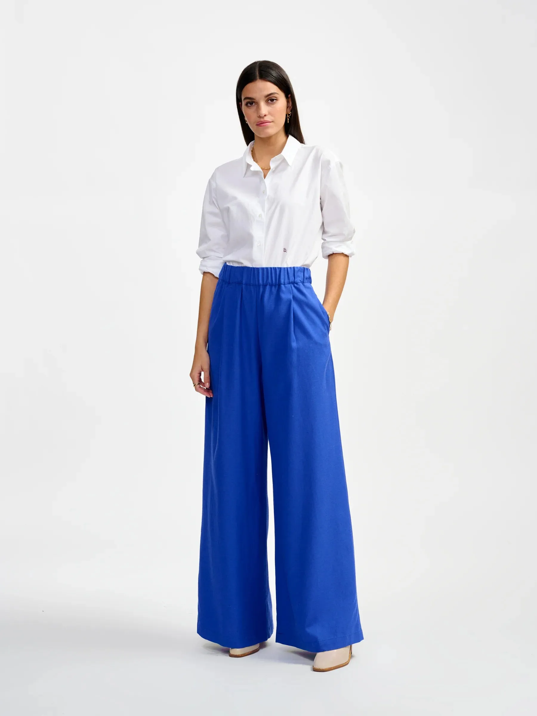 PANTALONI PALAZZO CON PINCES BLU AVUO