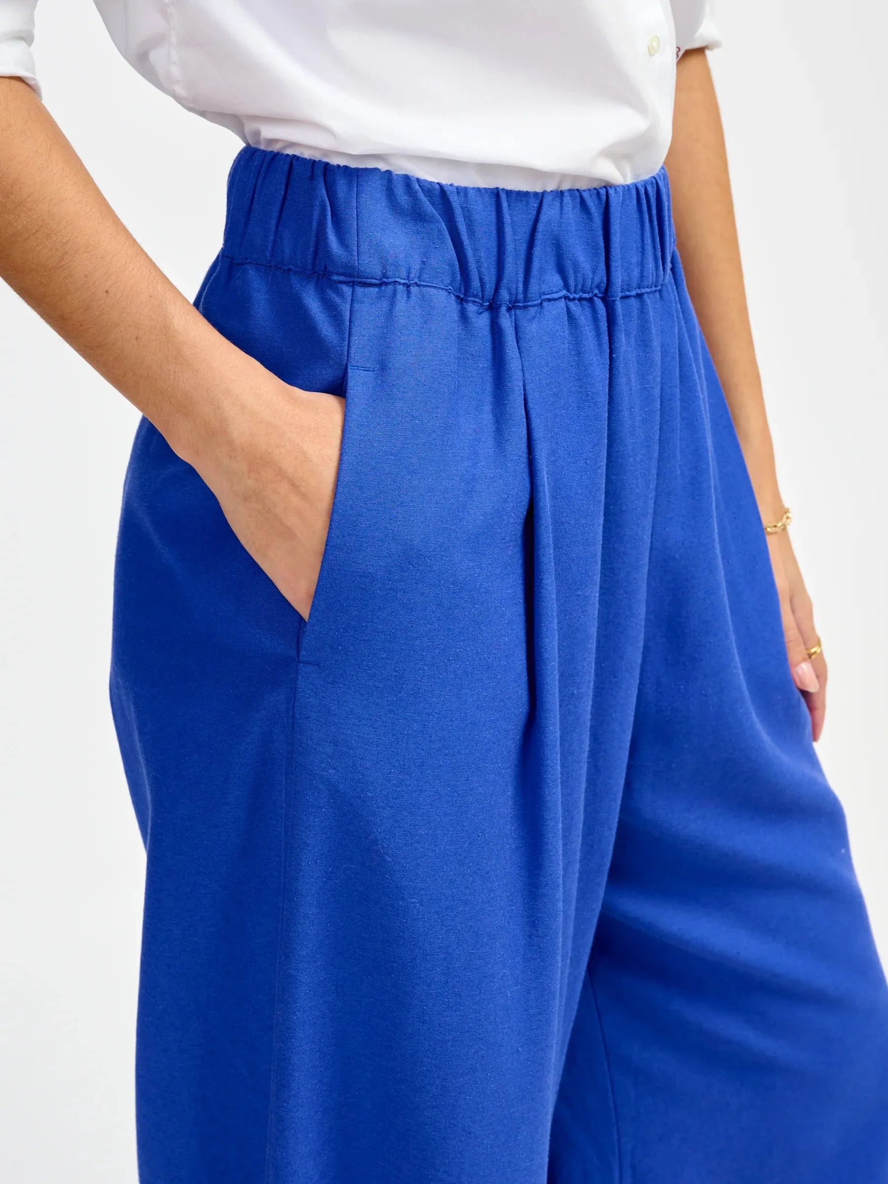 PANTALONI PALAZZO CON PINCES BLU AVUO