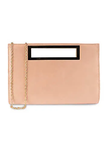 Paradox London Delma Beige Microsuede Metal Handle Clutch Bag | Grattan