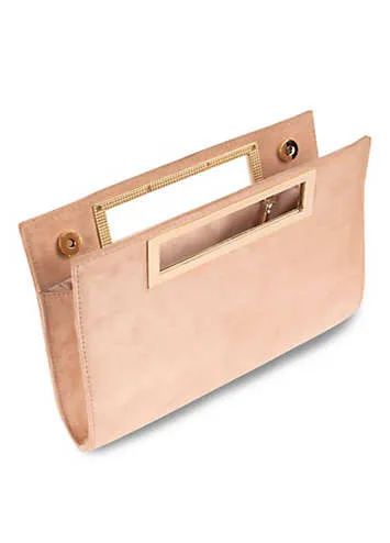 Paradox London Delma Beige Microsuede Metal Handle Clutch Bag | Grattan