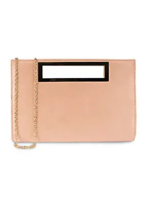 Paradox London Delma Beige Microsuede Metal Handle Clutch Bag | Grattan