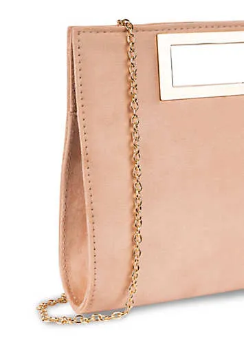 Paradox London Delma Beige Microsuede Metal Handle Clutch Bag | Grattan