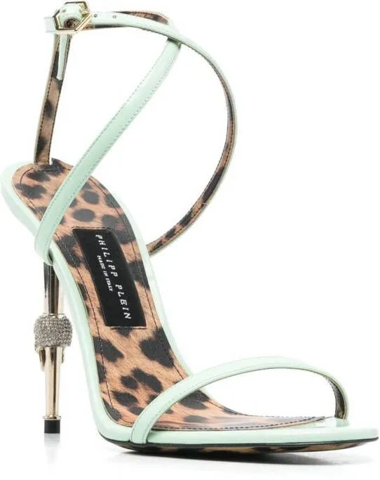 Philipp Plein Leopard 115mm skull-embellished sandals Green