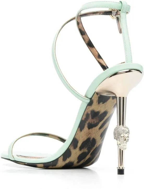 Philipp Plein Leopard 115mm skull-embellished sandals Green