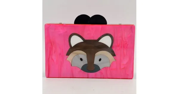 Pink Fox Chipmunk Acrylic Rectangular Evening Clutch Purse Jewelry Box