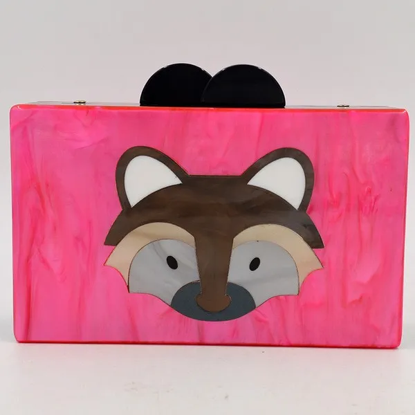 Pink Fox Chipmunk Acrylic Rectangular Evening Clutch Purse Jewelry Box