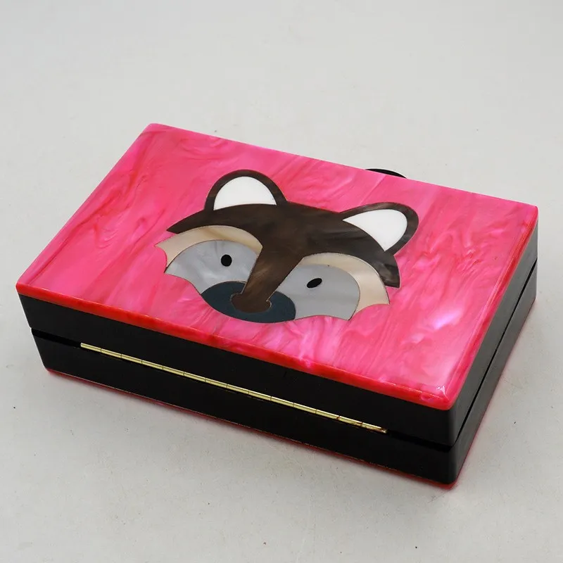 Pink Fox Chipmunk Acrylic Rectangular Evening Clutch Purse Jewelry Box