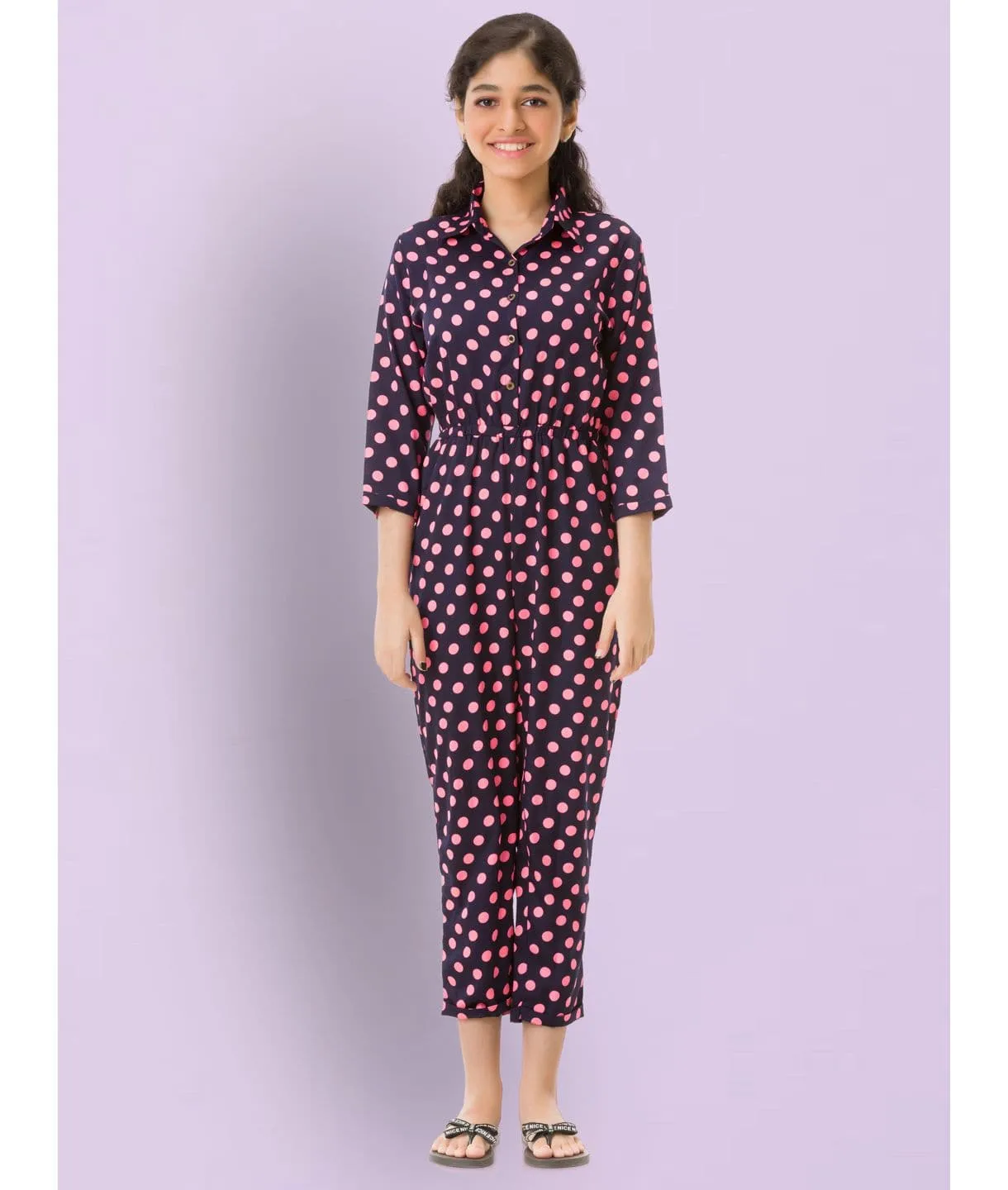 Polka Roll-up Jumpsuit for Girls