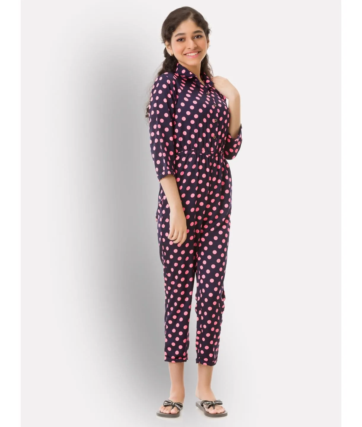 Polka Roll-up Jumpsuit for Girls