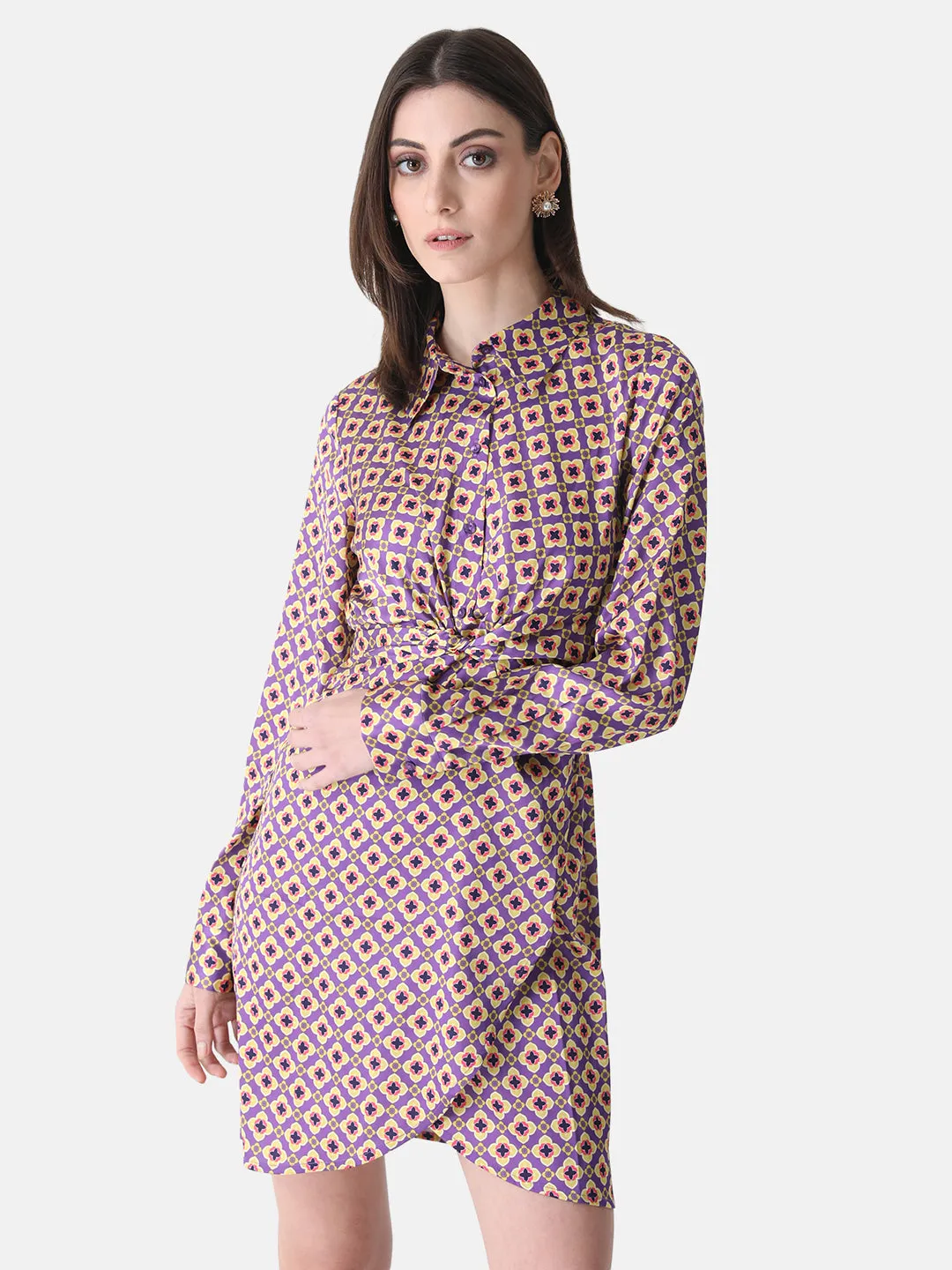 Printed Shirt Dress With Belt