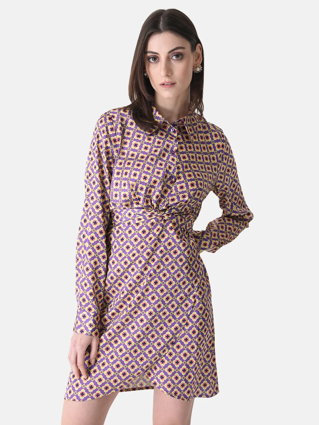 Printed Shirt Dress With Belt