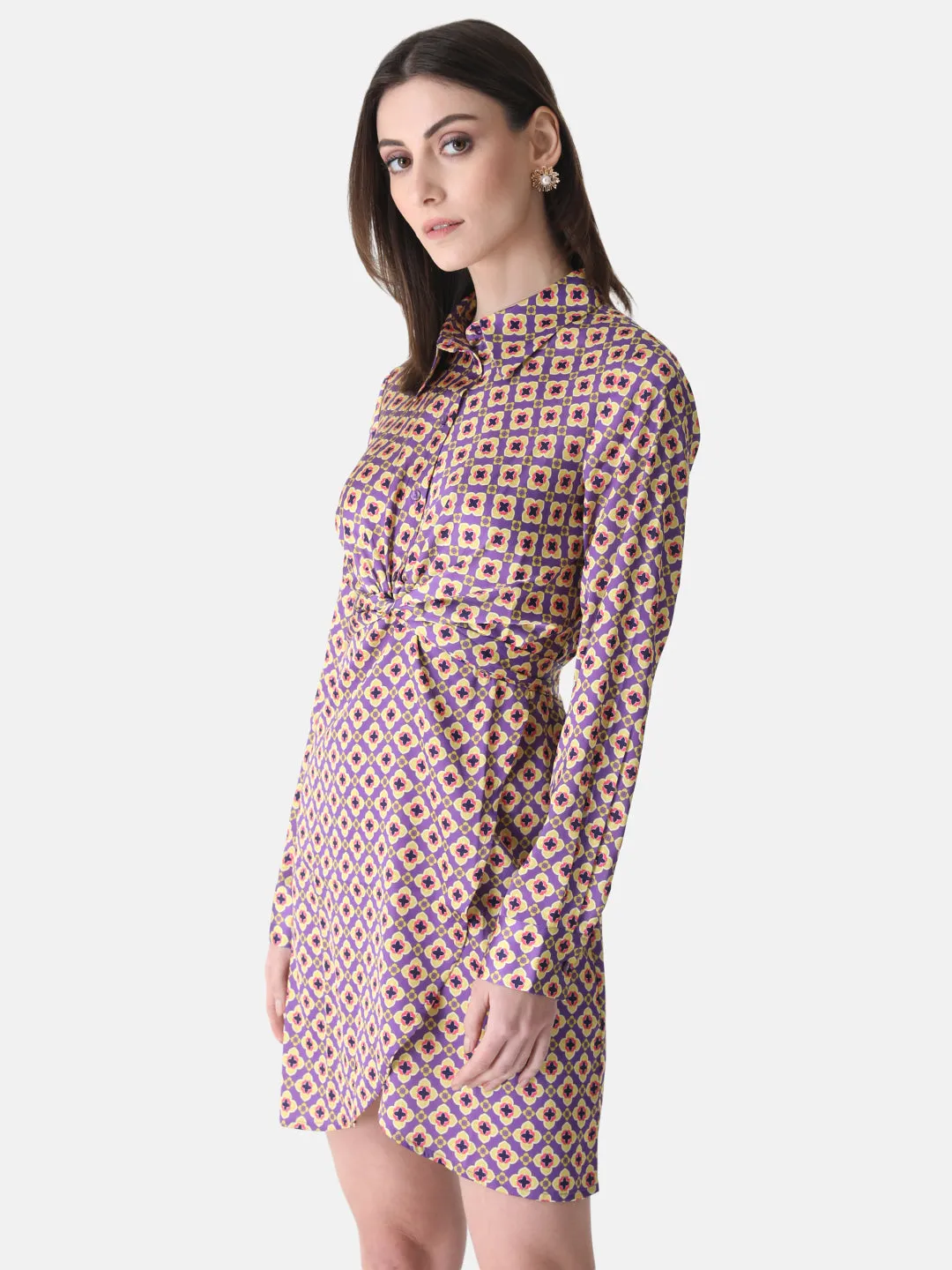 Printed Shirt Dress With Belt