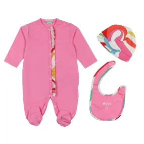 Pucci Fuchsia And Multicolor Romper Gift Set For Baby Girls