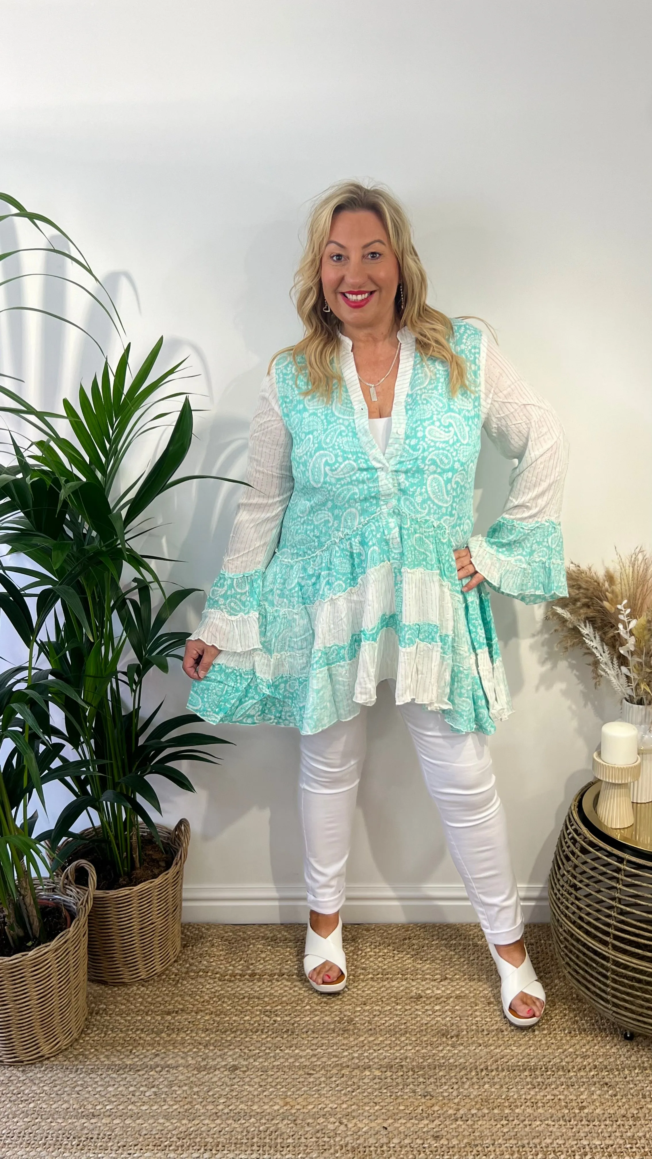 RIRI Ra-Ra Design Button Up Frill Tunic