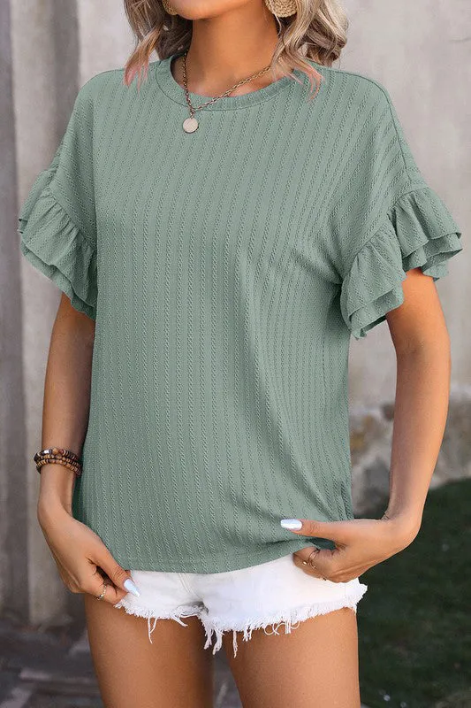 Sage Ruffle Texture Top