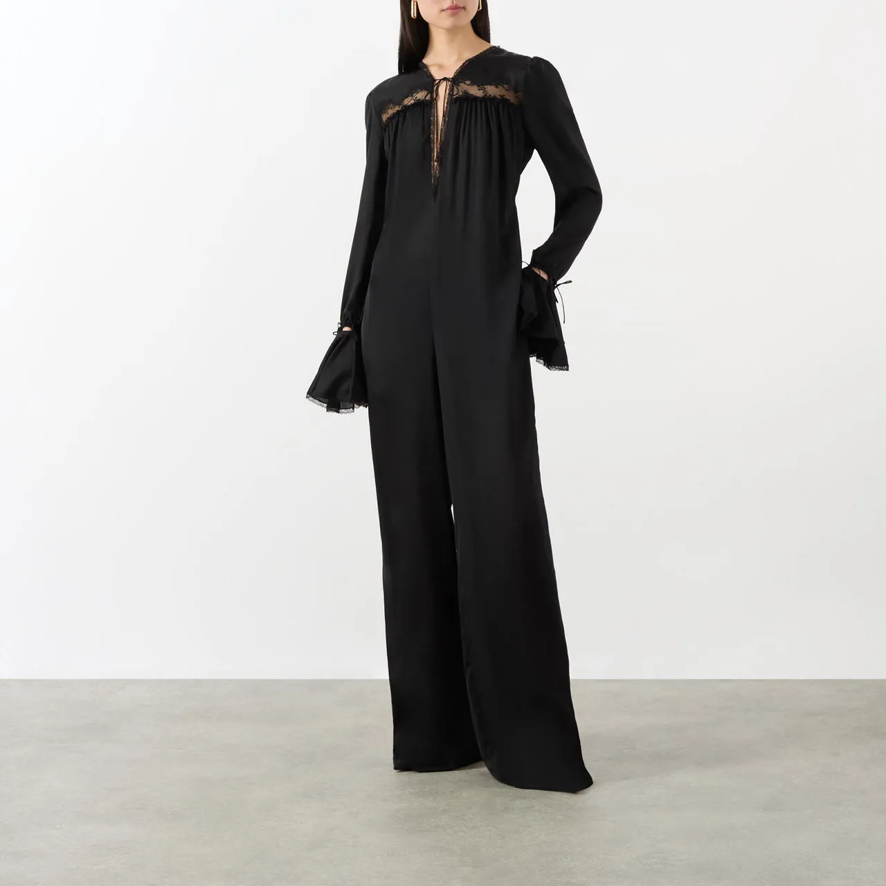 SAINT LAURENT Tie-Fastening Silk Jumpsuit - Black