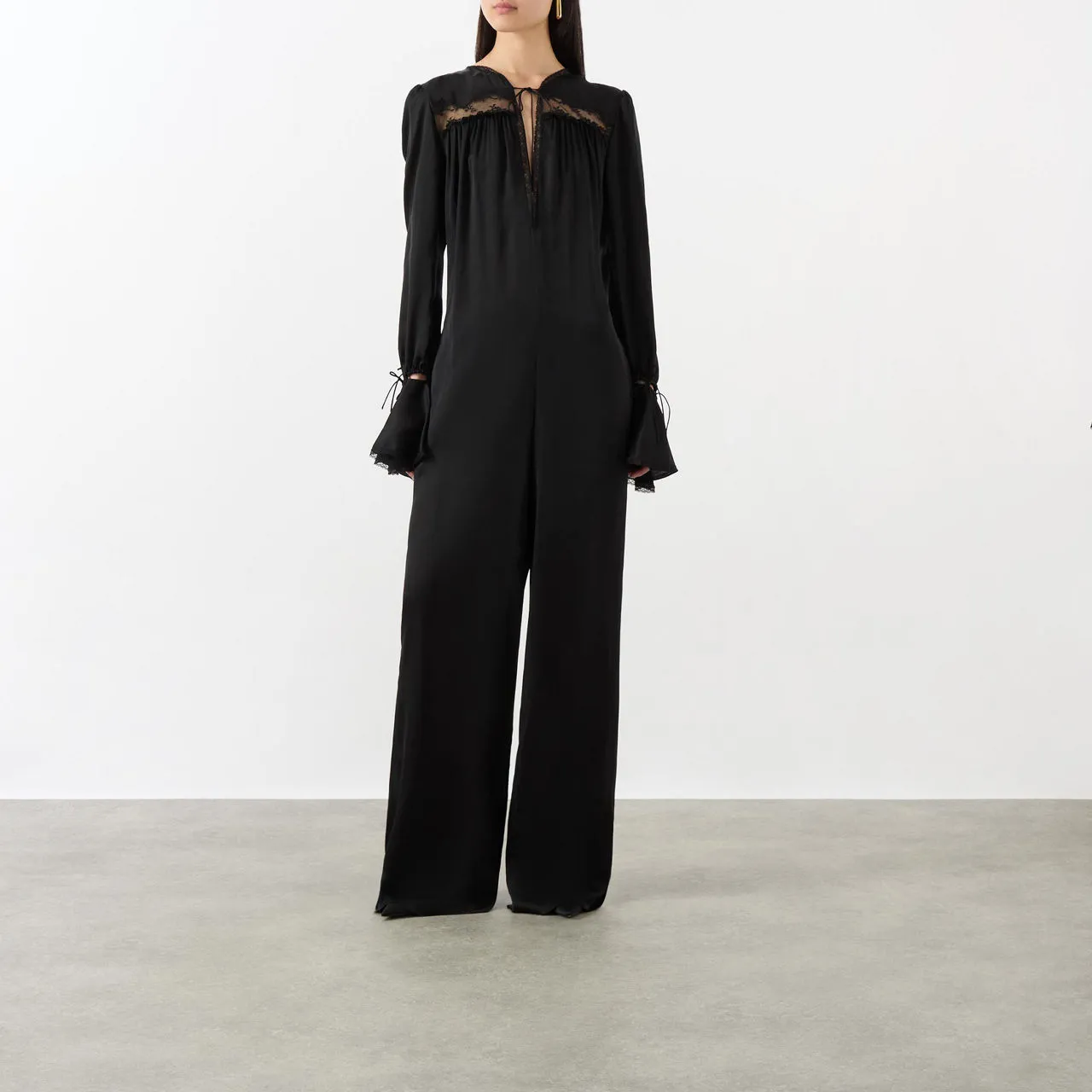 SAINT LAURENT Tie-Fastening Silk Jumpsuit - Black