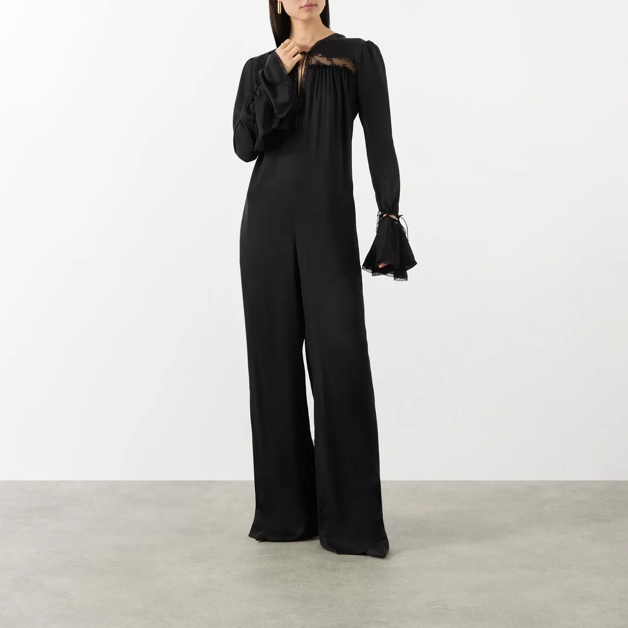 SAINT LAURENT Tie-Fastening Silk Jumpsuit - Black