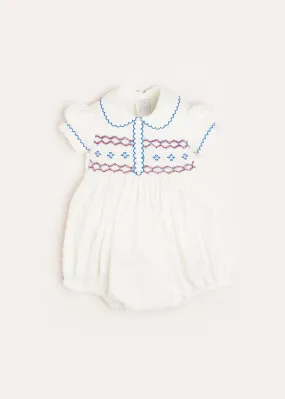 Scallop Collar Handsmocked Short Sleeve Romper in White (6mths-2yrs)