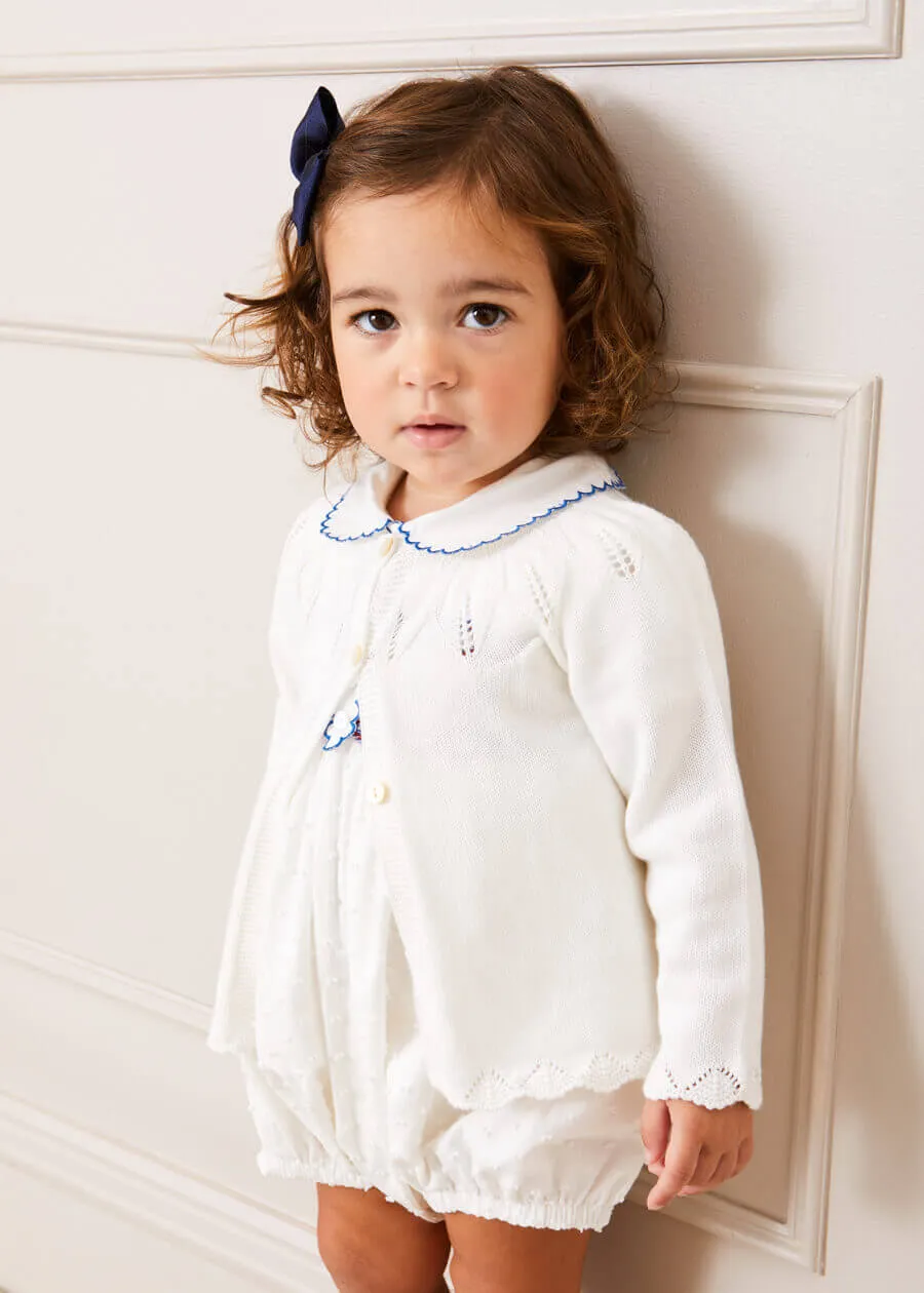 Scallop Collar Handsmocked Short Sleeve Romper in White (6mths-2yrs)