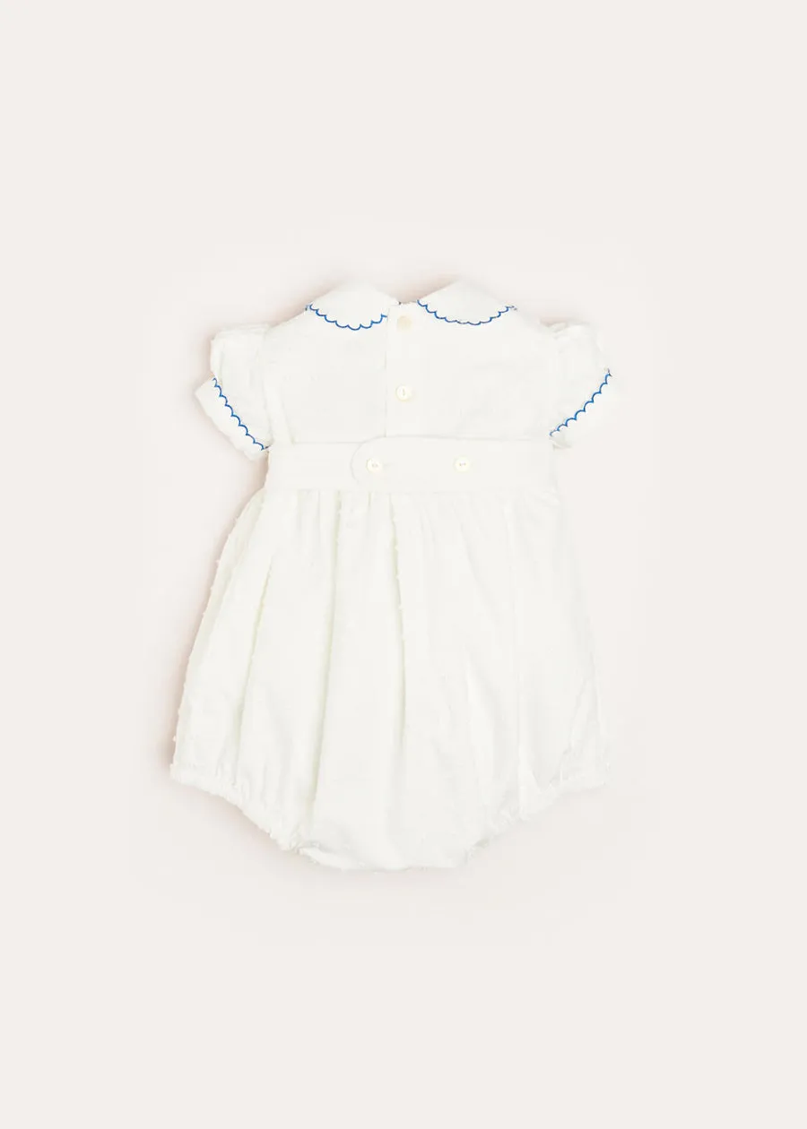 Scallop Collar Handsmocked Short Sleeve Romper in White (6mths-2yrs)