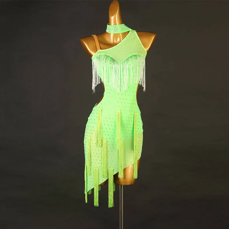 Silhouette Siren Custom Latin Competition Dress | Black/Light Green | LQ293