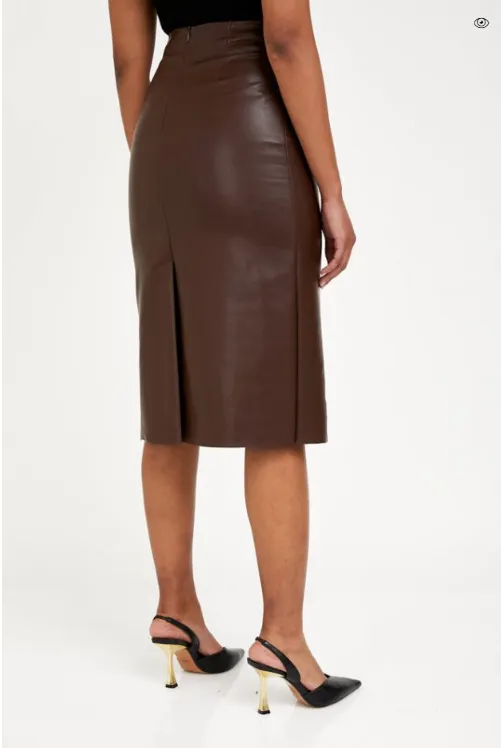 Silk & Salt Vegan Leather Luxury Skirt Brown