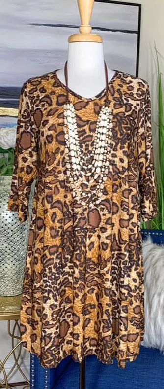 S/M : Tan & Brown Leopard Flutter Tunic