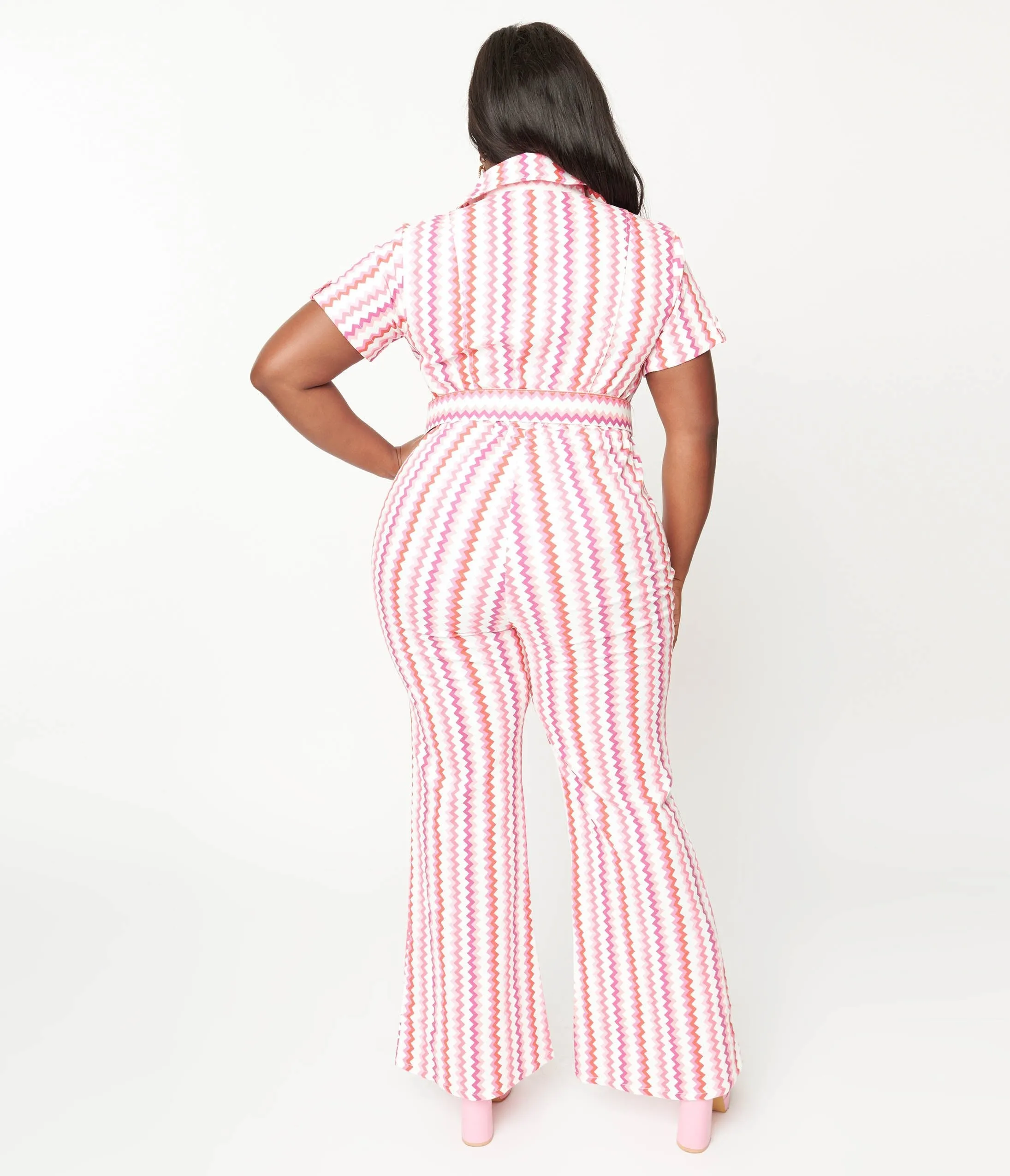 Smak Parlour Plus Size 1970s Valentine Zig Zag Stripe Flare Jumpsuit