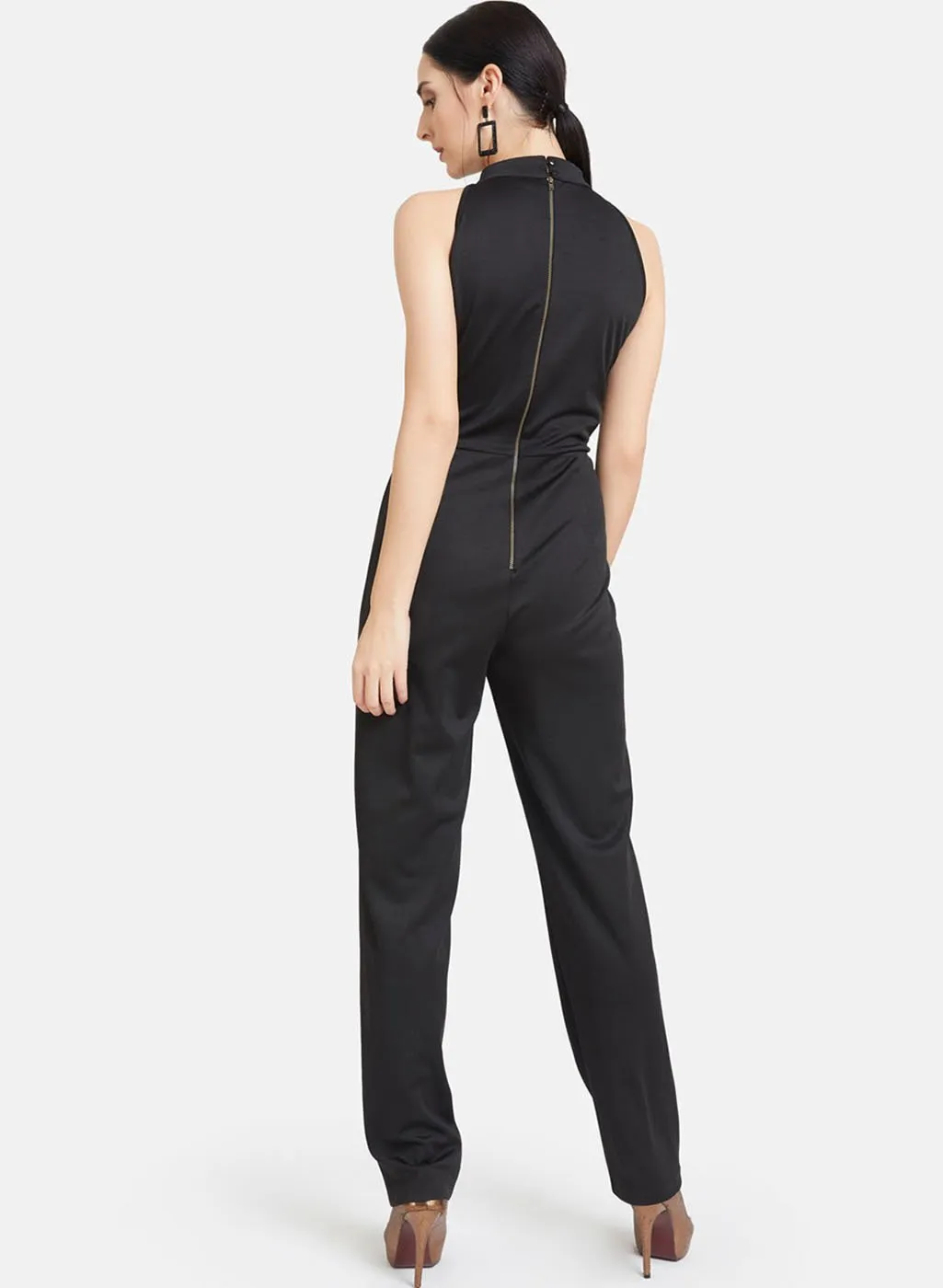 Solid Jumpsuit With Metal Chain Tape