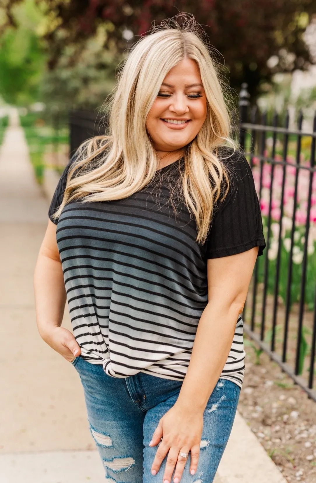 Spectacular Sights Striped Ombre Top- Ivory & Black