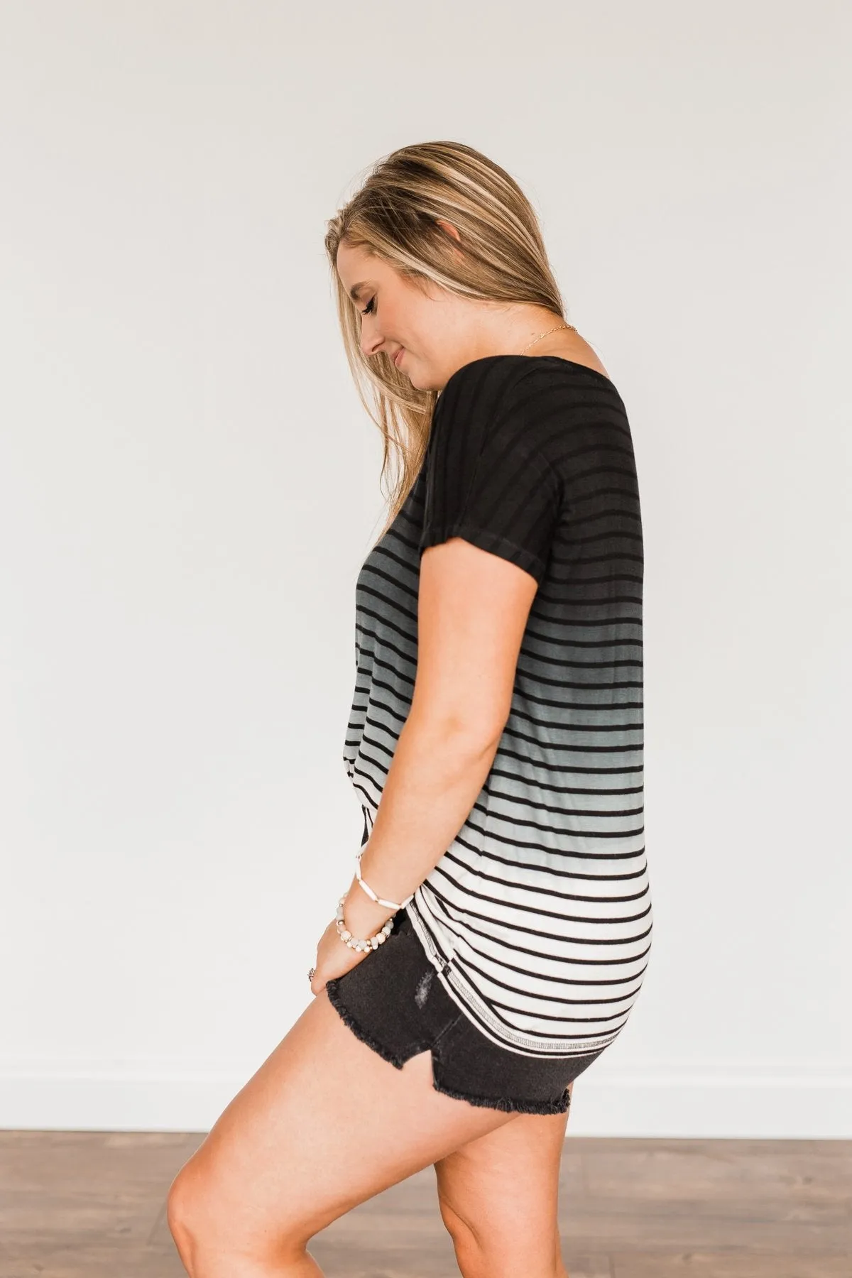 Spectacular Sights Striped Ombre Top- Ivory & Black