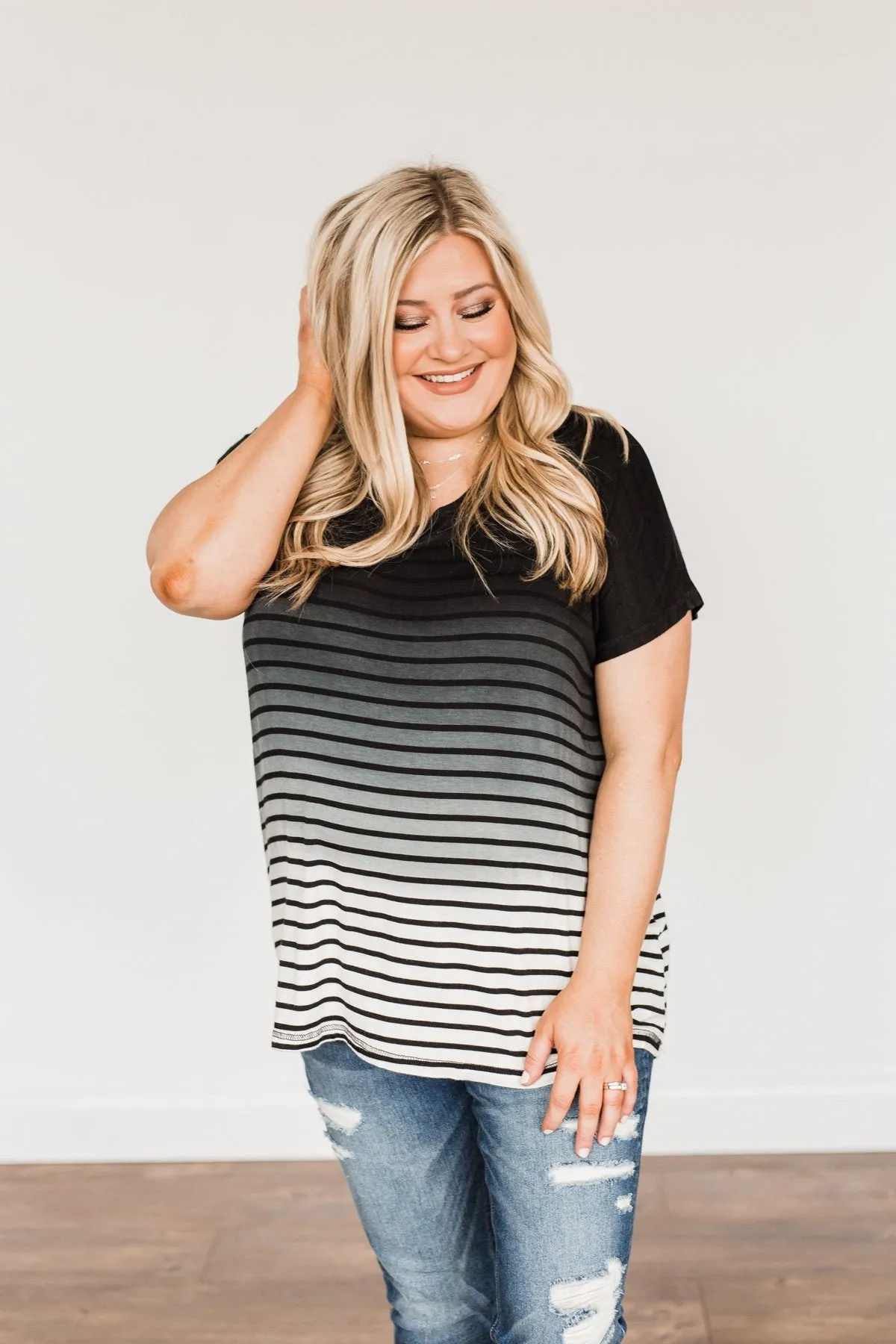 Spectacular Sights Striped Ombre Top- Ivory & Black