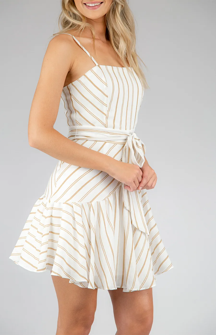 Striped Dress with Frill & Belt Details (SDR668A)