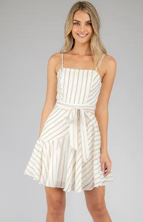 Striped Dress with Frill & Belt Details (SDR668A)