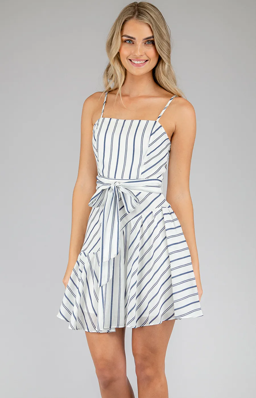 Striped Dress with Frill & Belt Details (SDR668A)