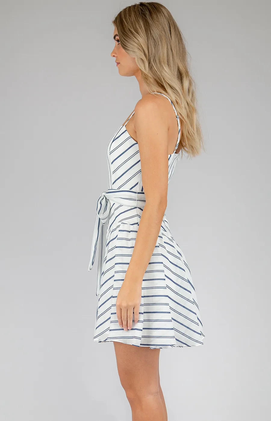 Striped Dress with Frill & Belt Details (SDR668A)