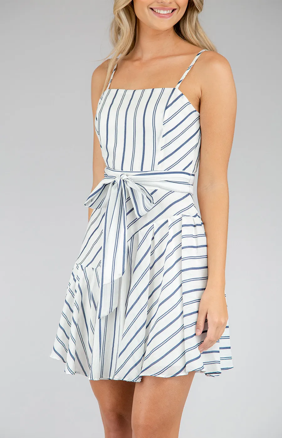 Striped Dress with Frill & Belt Details (SDR668A)