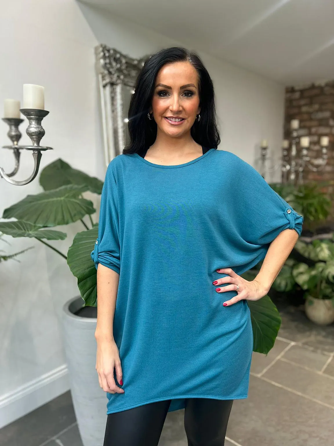 Teal Batwing Layered Tunic Gabby