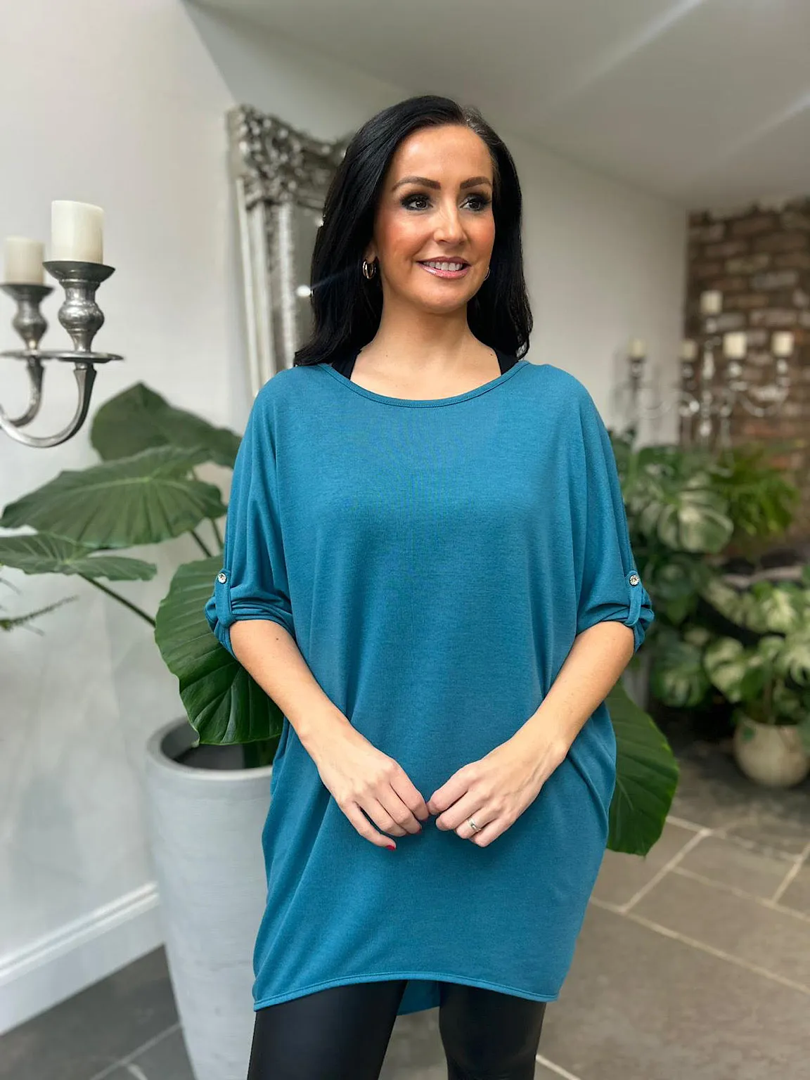 Teal Batwing Layered Tunic Gabby